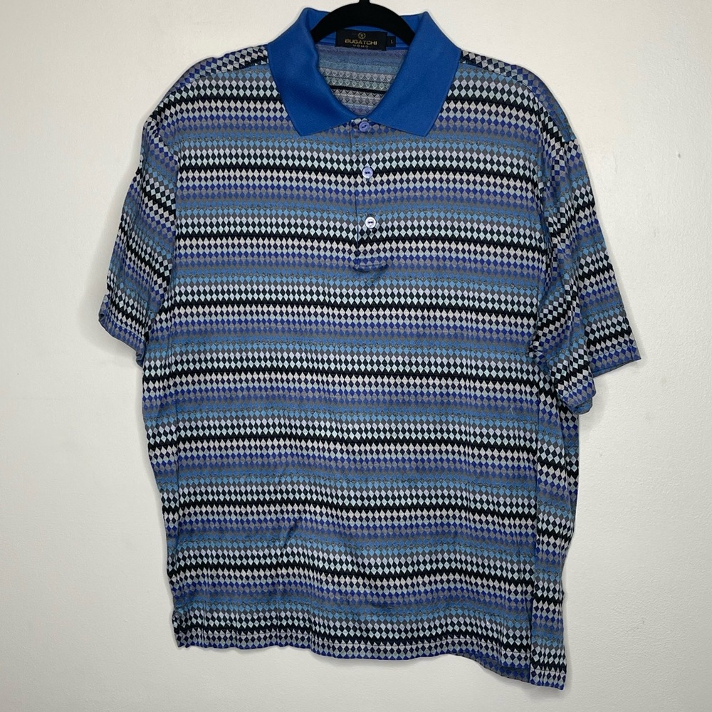 Bugatchi Uomo Blue Geometric Diamond Pattern Shor… - image 1